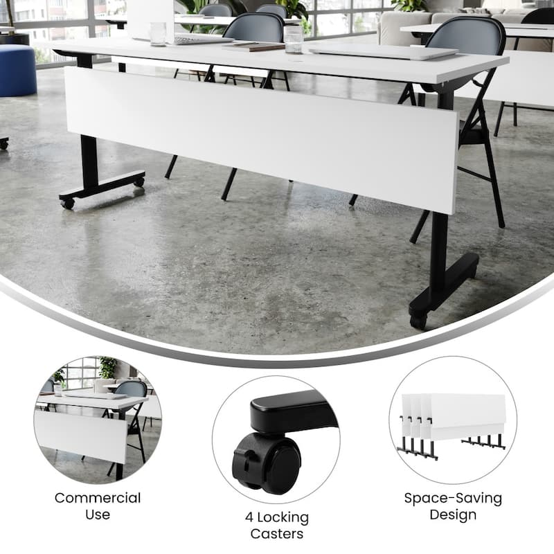 Commercial Nesting Flip Training Table with Steel Frame and T-Legs - 23.5"W x 72"D x 30"H