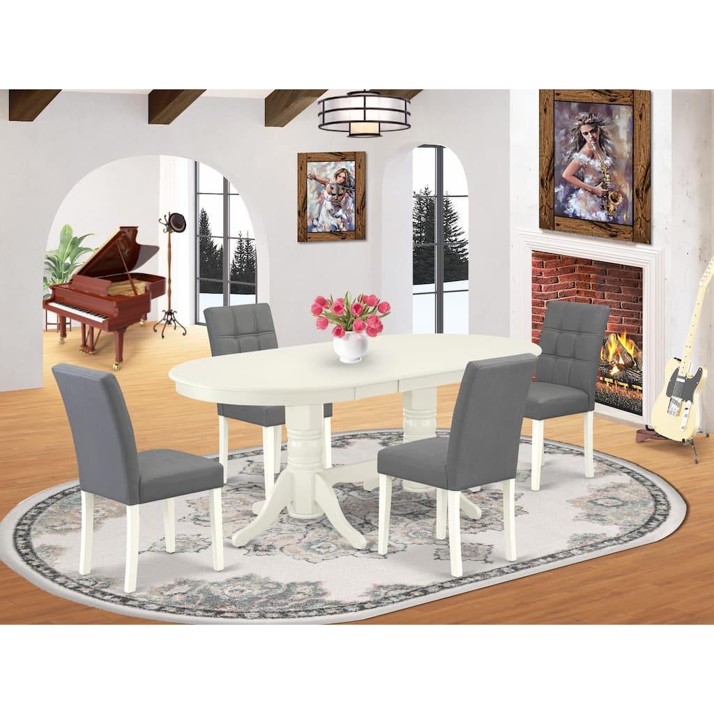 East West Furniture Dining Room Set Consists of an Oval Dining Table and Chairs, Linen White (Pieces Options)