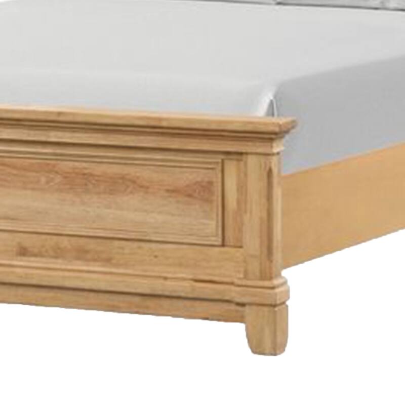 Lexa Queen Bed w Plank Headboard and Molding, Natural Oak Brown Wood