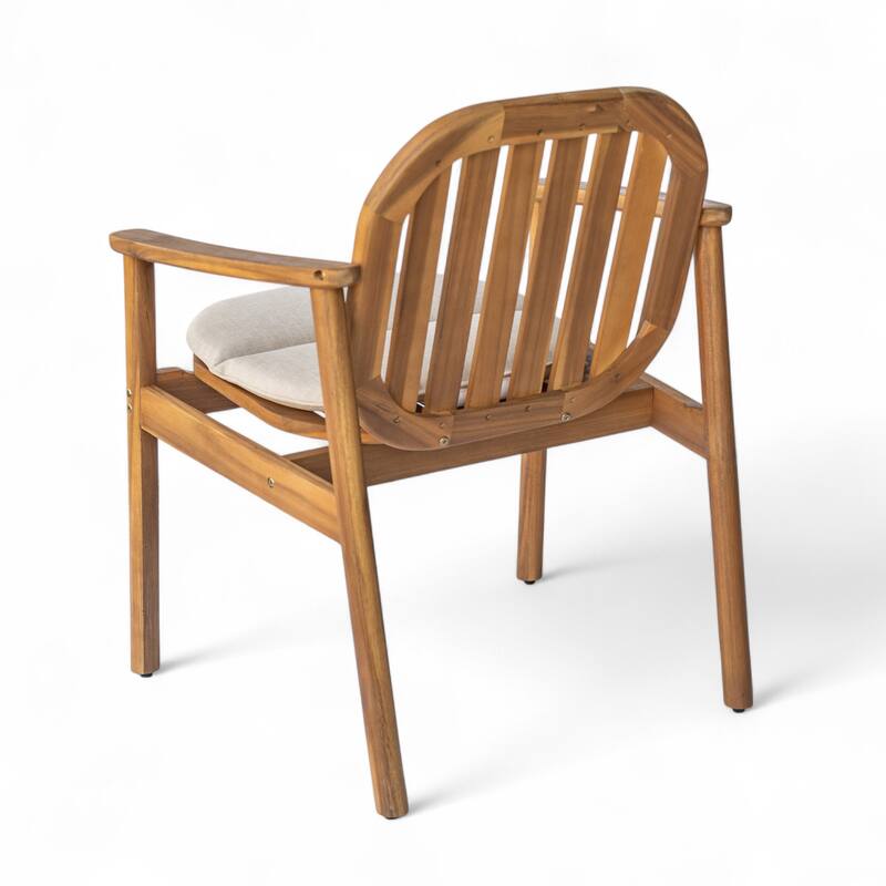 Roomfitters Meja Outdoor Acacia Wood Dining Chairs with Slatted Back and Cushion, Teak Finish Set of 2