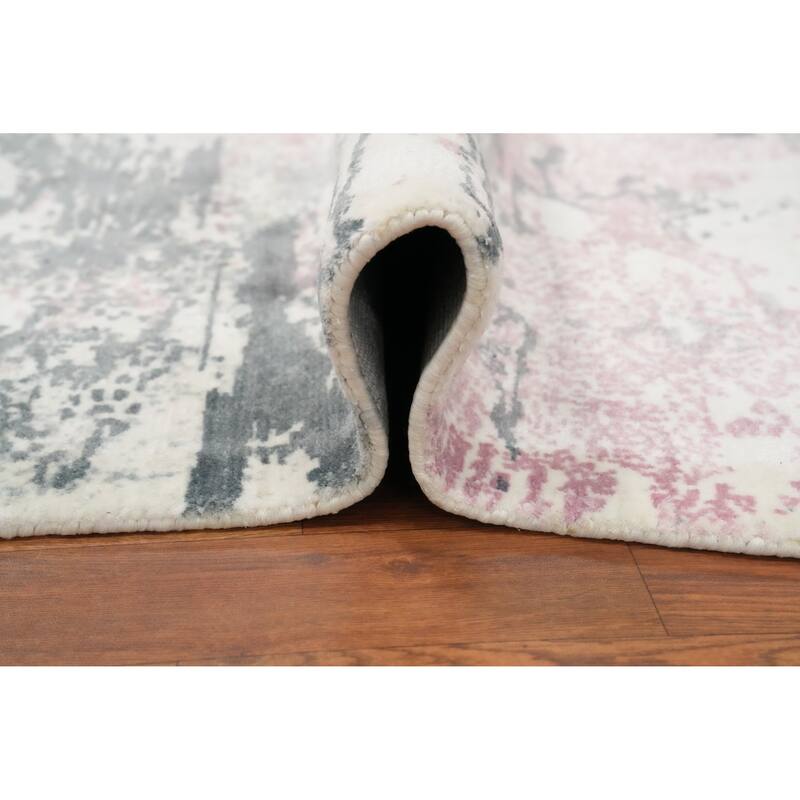 Hand Knotted Oriental Viscose Silk Carpet Modern Pictorial Multi-Colored Abstract Area Rug - 7' 2'' X 5' 4''