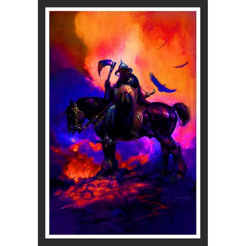 Death Dealer 1 Fantasy art poster Frank Frazetta Non Flock Blacklight Framed Poster - 24 x 36 Inch