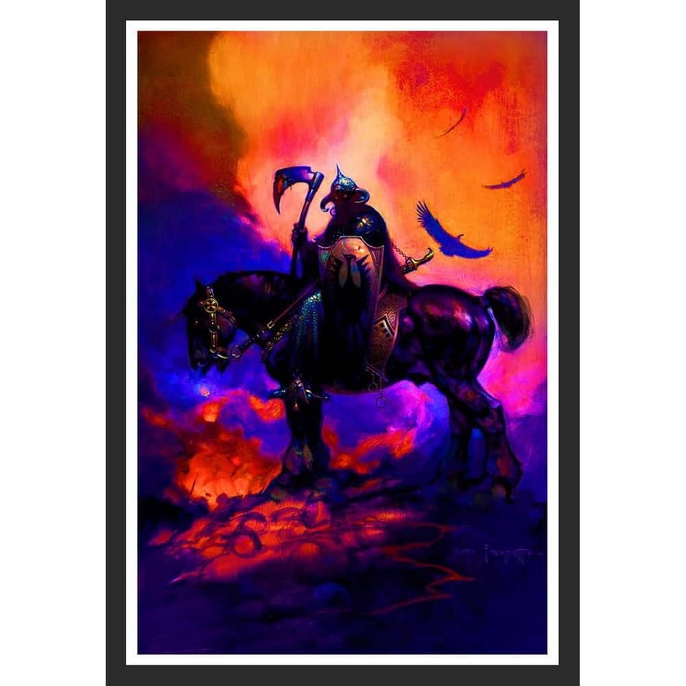 Death Dealer 1 Fantasy art poster Frank Frazetta Non Flock Blacklight Framed Poster - 24 x 36 Inch
