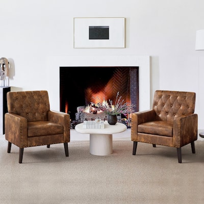 Modern Upholstered Accent Chair with Tufted Backrest and Solid Wood Legs Living Room Armchair