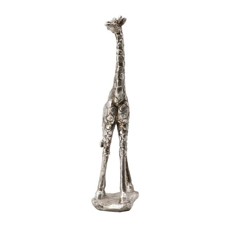 Standing Giraffe Statue with Base - 13.75" - Silver