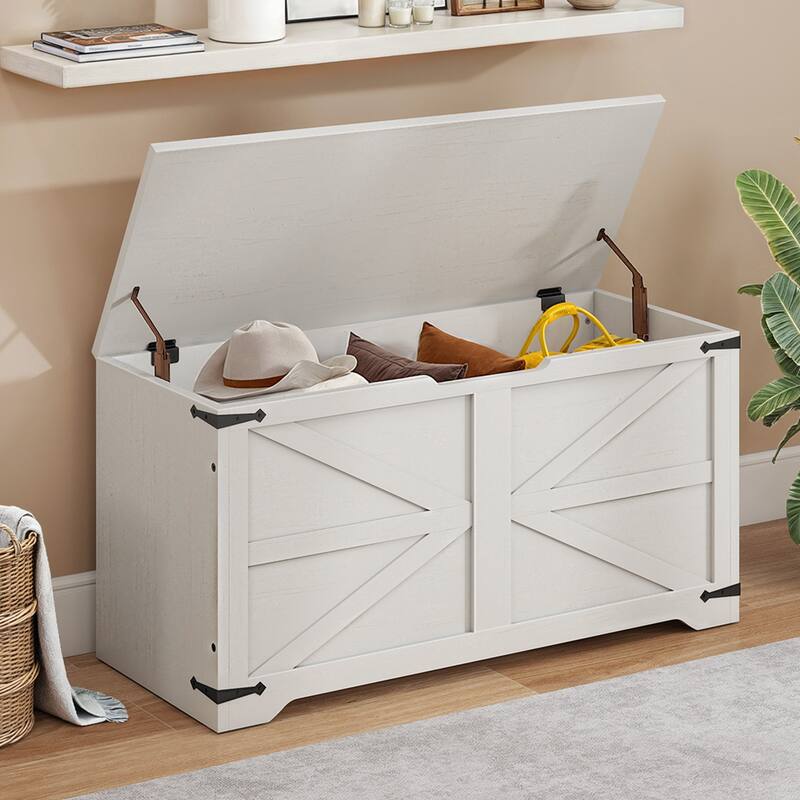 39" Lift-Top Storage Chest Storage Bench Organizer for Entryway, Bedroom, Living Room - Top Flat- White