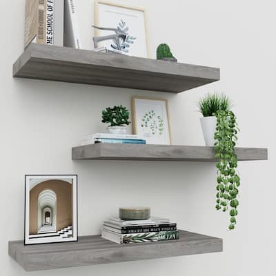 Floating Shelves for Wall Set of 3, 16" Rustic Wood Wall Shelves - 6.7"D x 16"W x 1"H