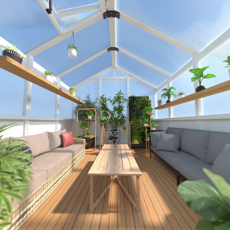 VEIKOUS Cedar Wood Frame Greenhouse with Polycarbonate Panels, Outdoor Walk-in Greenhouse with Adjustable Ventilation, White