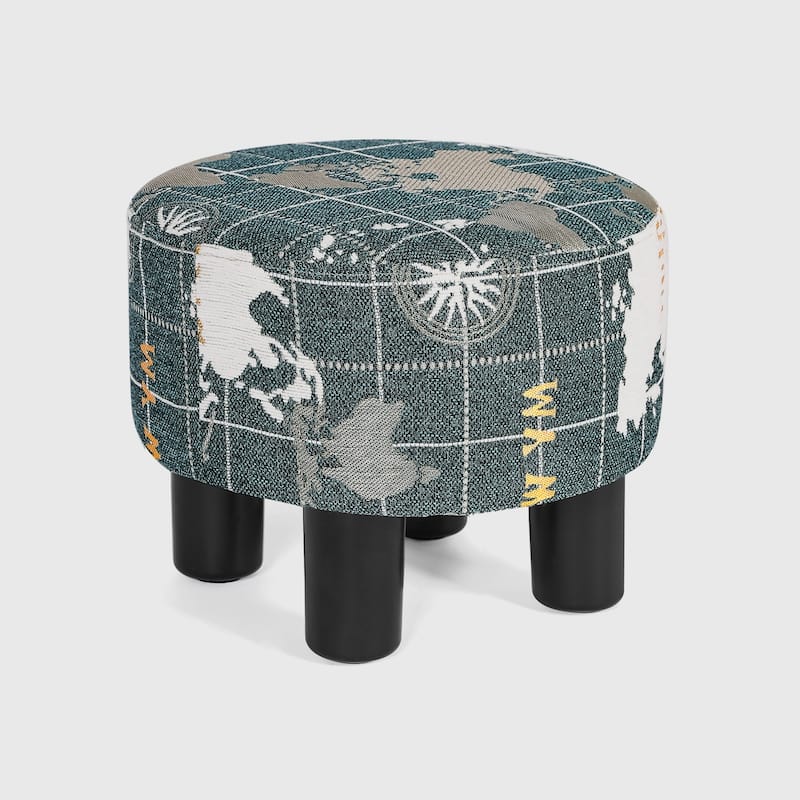 Adeco Round Ottoman Fabric Footrest Modern Padded Chair Footstool