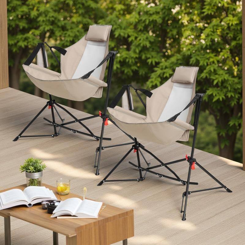 Steel Frame Hammock Camping Chair (2-Pack) with Adjustable Recliner with Pillow and Cup Holder, 250lb Capacity
