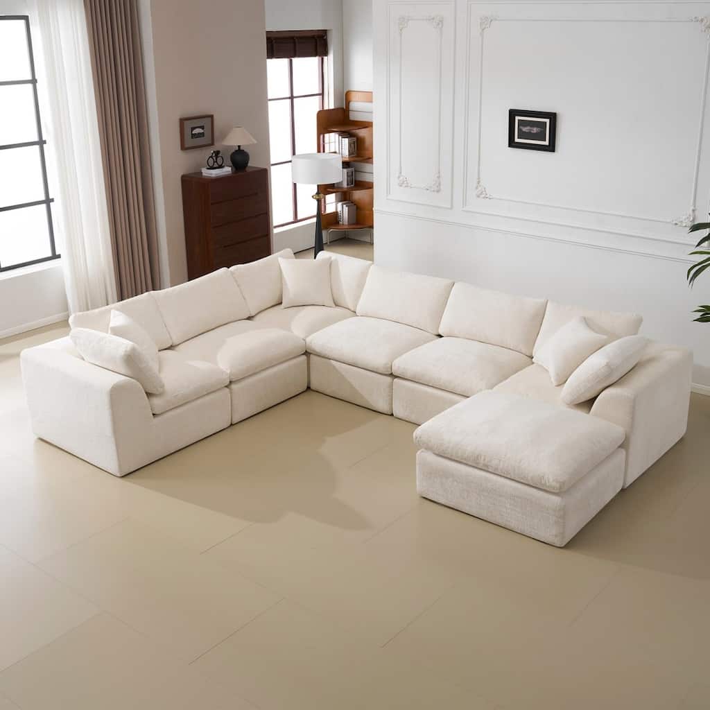 138.98" Modular Chenille U-shaped Sectional Sofa with Ottoman