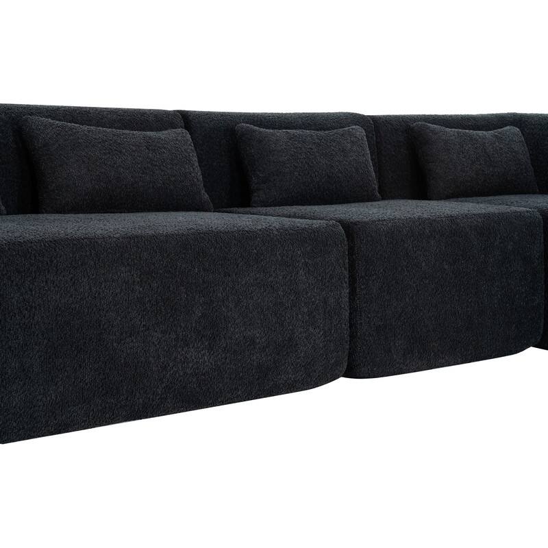 Free Combination Upholstered Sectional Sofa, Sofa Set with Curved Chaise Lounge, Large Floor Couch with Pillows