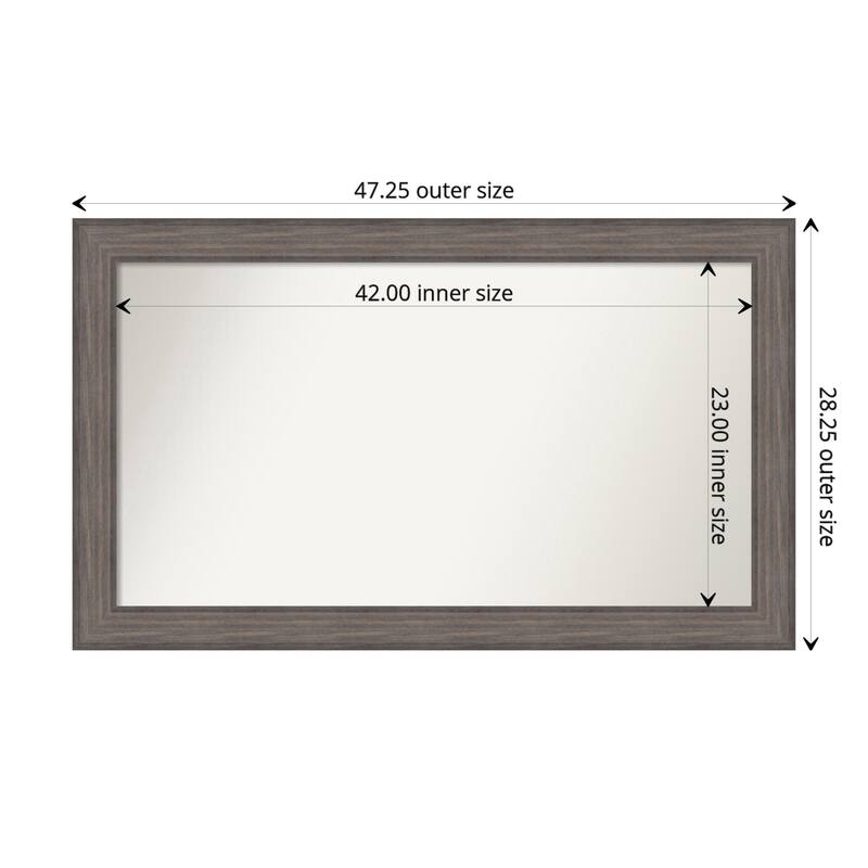 Country Barnwood Framed Non-Beveled Custom Wall Mirror, Bathroom Vanity Mirror - Outer Size: 47.25 x 28.25