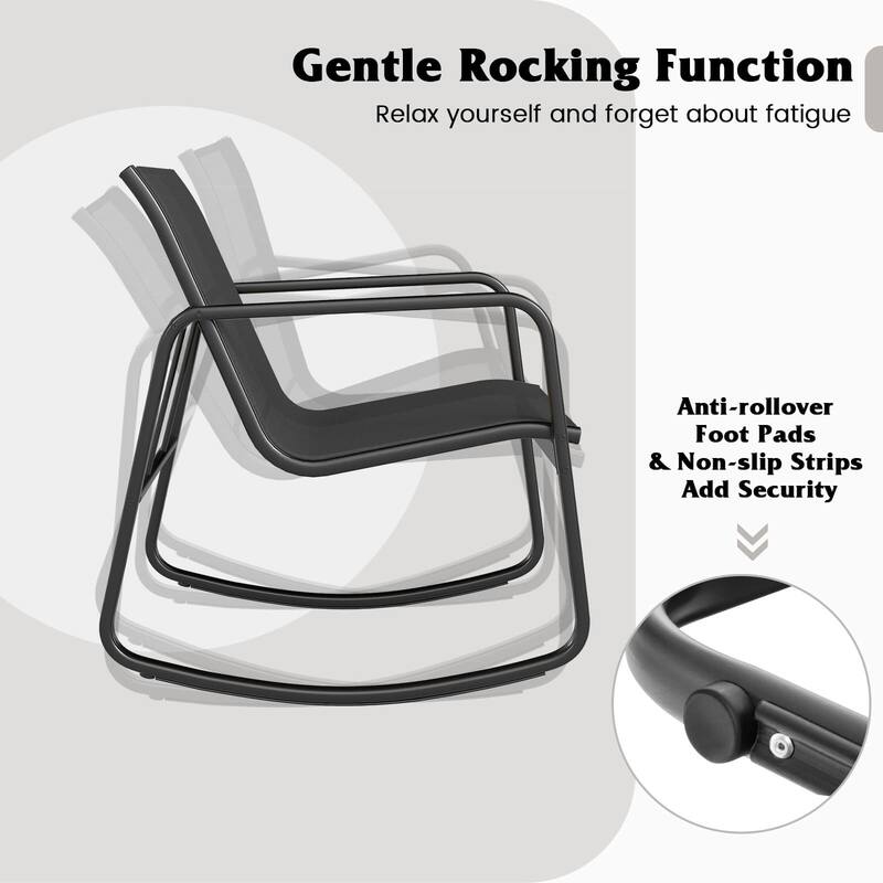 Costway 3 Piece Patio Rocking Set 2 Rocking Bistro Chairs & Glass-Top - See Details