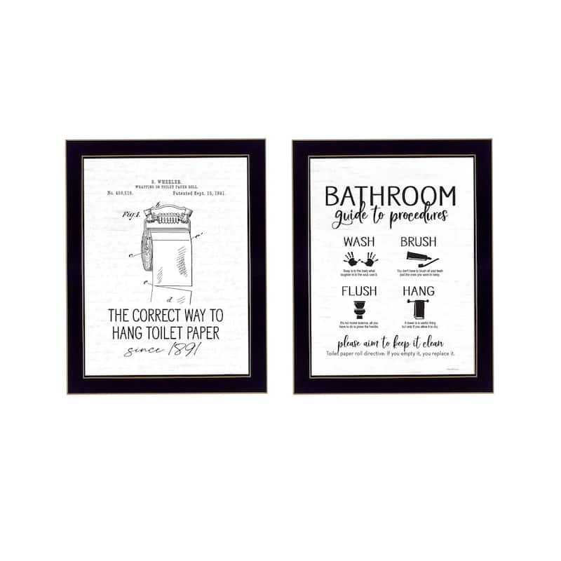 Trendy Decor 4U "Bathroom Guide to Procedures" Printed Framed Wall Art by Lettered & Lined - Black - 14 x 18
