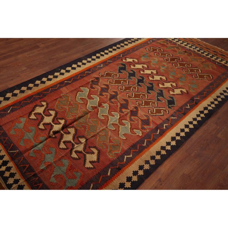 Vegetable Dye Kilim Qashqai Persian Runner Rug Flatweave Wool Carpet - 4'4"x 9'0"