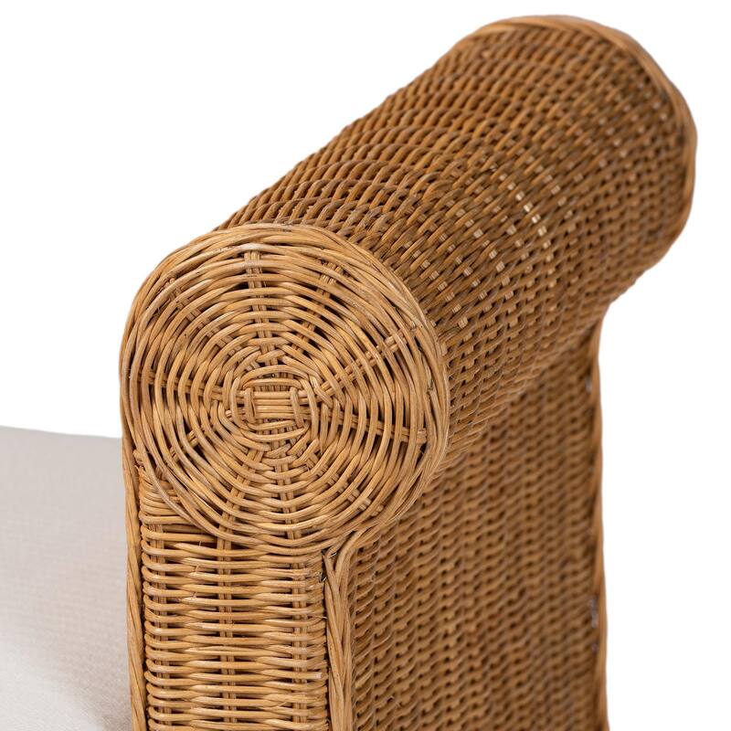 Reiko Handwoven Natural Rattan Bench with Scalloped Detailing - Boho Farmhouse Entryway, Bedroom, or Living Room Seating