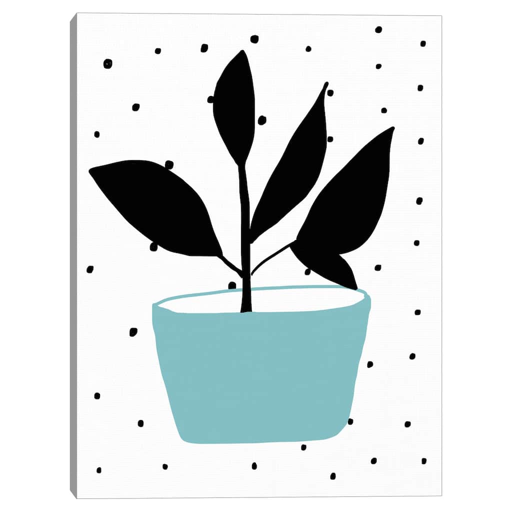 Blue Pot on Black Dots Canvas Art Print