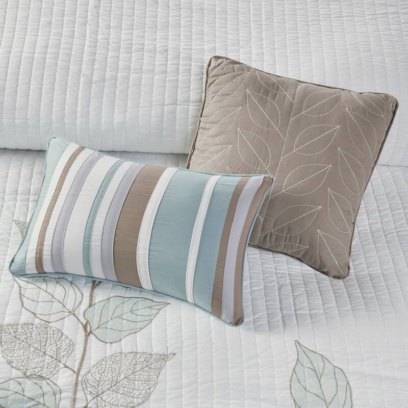 GDF Studio - Leaf Embroidered Reversible Quilt Set with Decorative Pillows