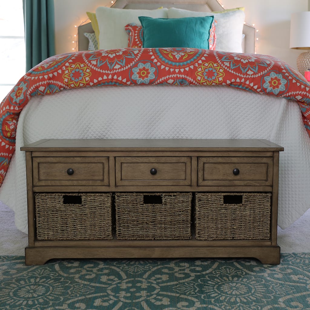 The Gray Barn Old Stone Bench with Woven Baskets