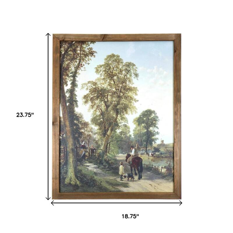 HomeRoots 24" X 19" Green And Brown Horse Trail Landscape Wood Framed Art