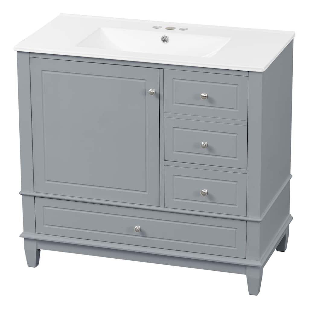 36" Bathroom Vanity Freestanding Storage Cabinet with Ceramic Sink and 3 Drawers - 36 in.W x 18.3 in.D x 33.7 in.H