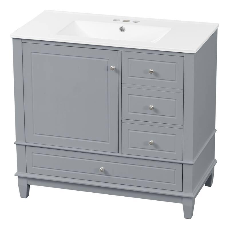 GDFStudio - Isabella 36-Inch Freestanding Bathroom Vanity with Ceramic Sink and Ample Storage Solutions