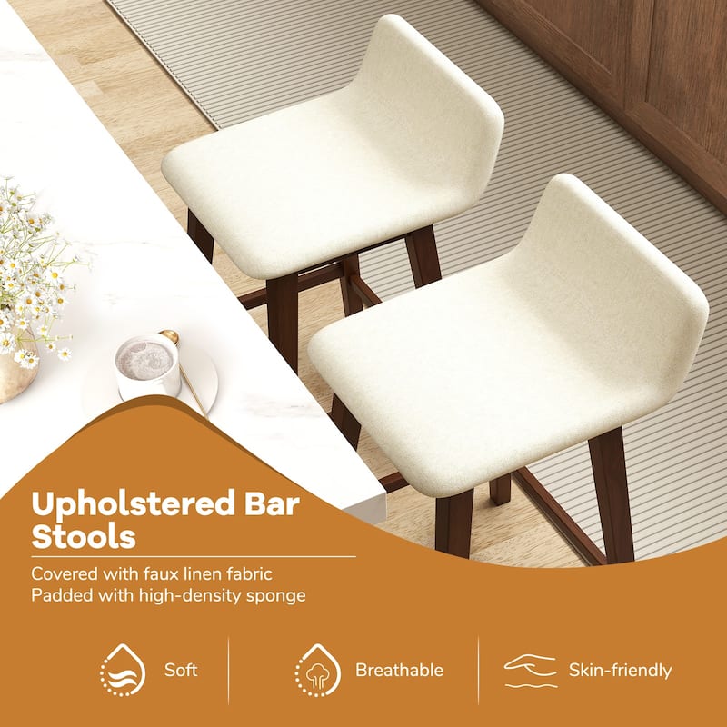 Gymax 2PCS 29'' Upholstered Barstools w/ Low Back Footrest & Wood Legs