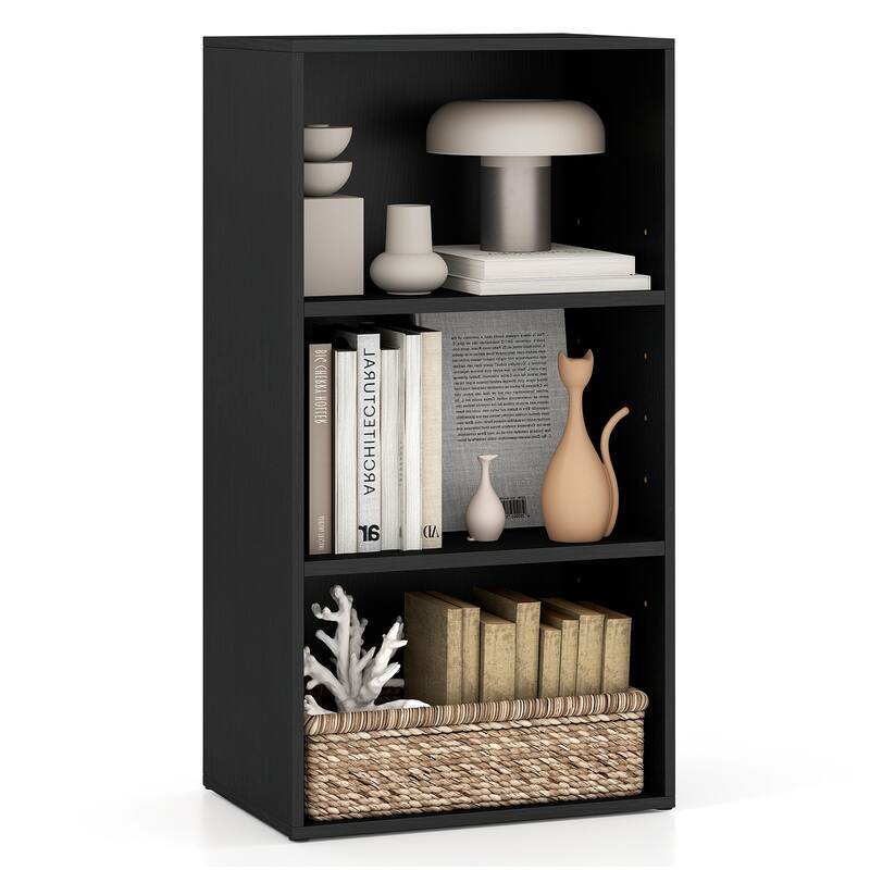 Gymax 3-Tier Cube Bookcase Modern Open Bookshelf w/ Adjustable Shelves - See Details - Black - See Details