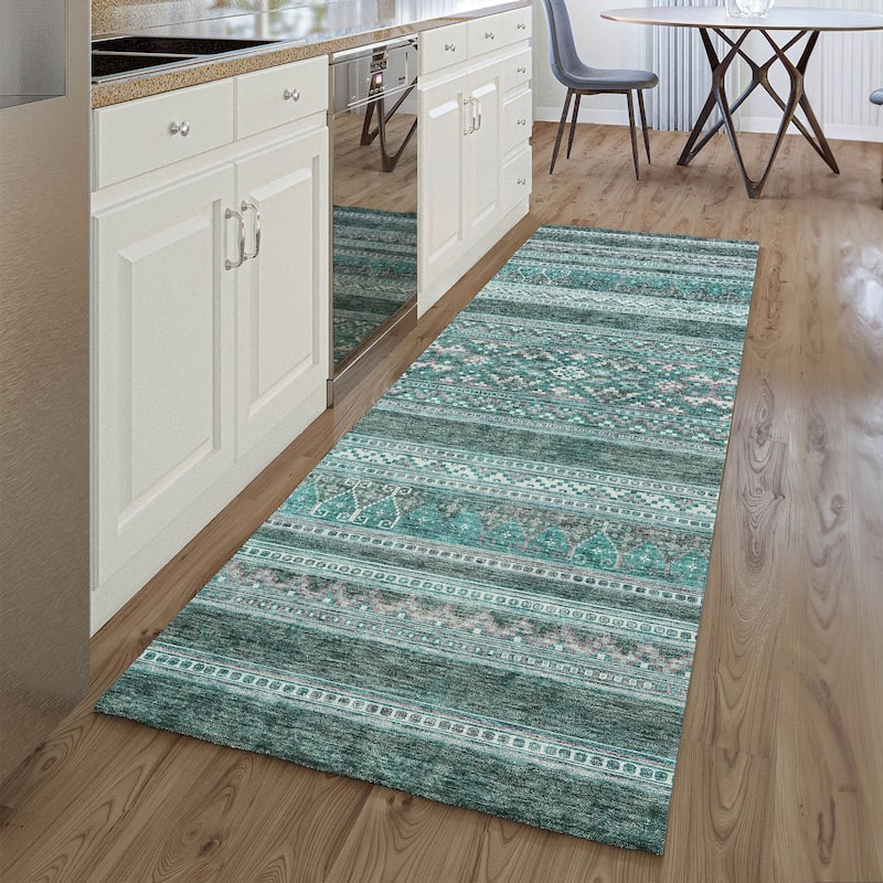 Premium Washable Super Soft Boho Stripe Mayfield Rug - Teal - 2' 3" x 7' 6" - Runner