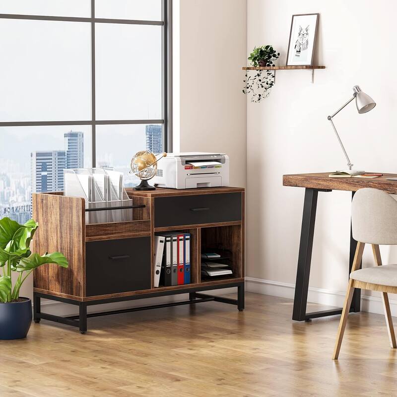 Lateral File Cabine with 2 Drawers for Home Office - Rustic Brown