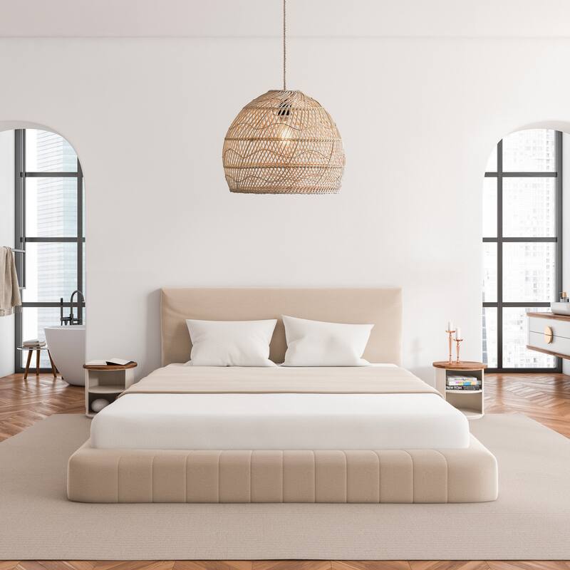 Santana Rattan Pendant Light - Natural Dome 1-Light Handwoven Light Fixture For Modern, Contemporary, Farmhouse Room Decor