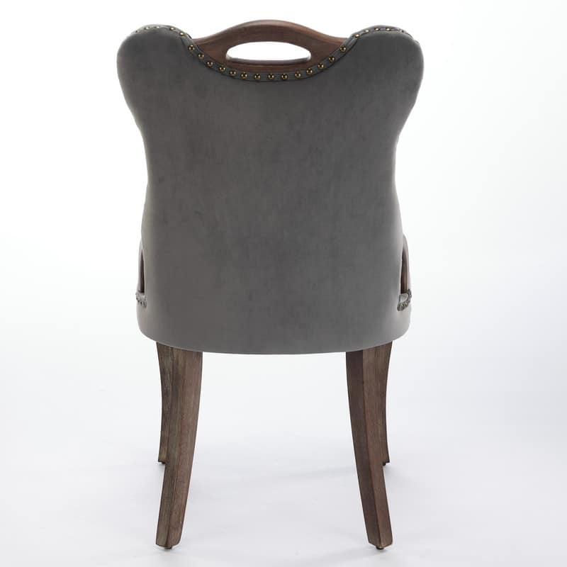 Velvet Dining Chairs with Tufted Trim & Copper Nail Accents - Set of 2