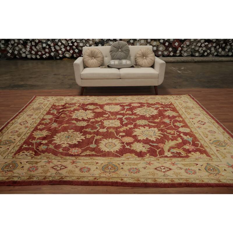Hand Knotted Oriental 100% Wool Carpet Traditional All-Over Oranges & Rust Peshawar Area Rug - 9' 7'' X 7' 7''