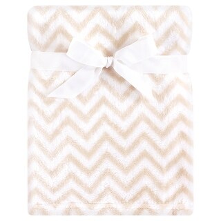 Hudson Baby Infant Silky Plush Blanket, Tan Chevron, 30x40 inches - Tan Chevron - 30x40 inches
