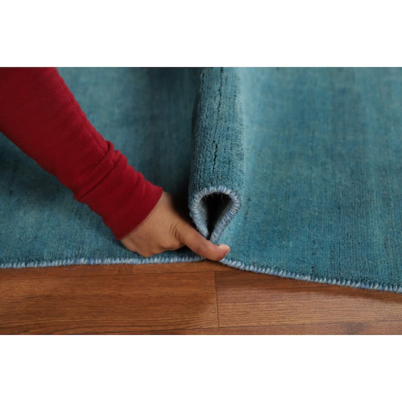 Light Blue Modern Gabbeh Oriental Area Rug Hand-Knotted Wool Carpet - 4'10" x 6'6"