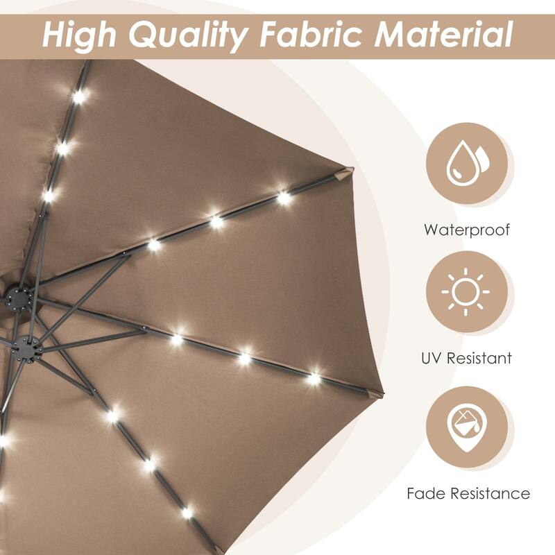 15 Ft Solar LED Patio Double-sided Umbrella Market Umbrella with Weight Base - 15' x 8' (W x H)