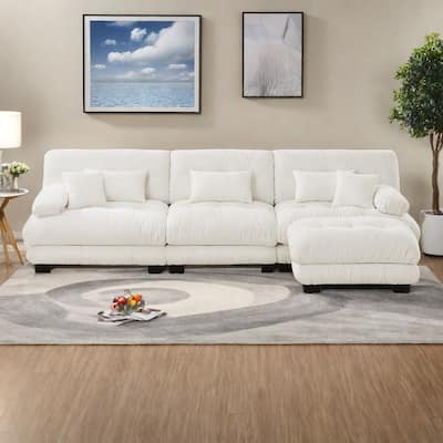 133.8" 3-Seater L-Shaped Chenille Cloud Couch with Ottoman and Oversized Deep Seat Sectional Sofa
