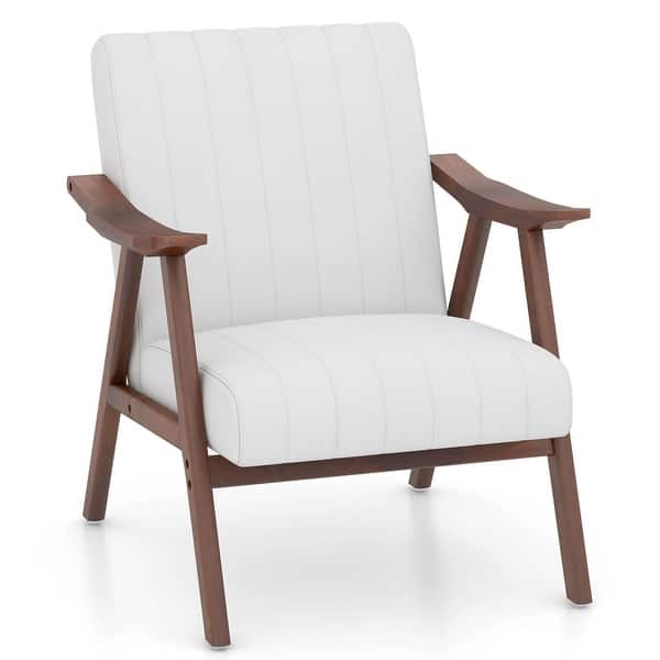 slide 2 of 18, Gymax Modern Accent Chair Leathaire Leisure Armchair w/ Rubber Wood Beige