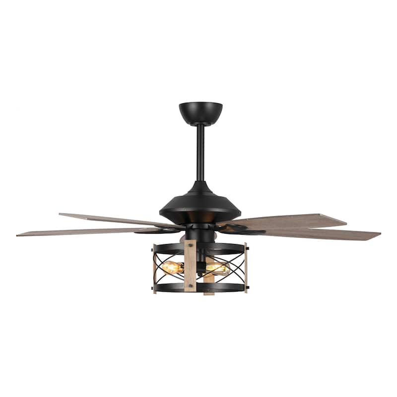 52-inch Walnut Wood 5-Blade Industrial Indoor Ceiling Fan with Remote