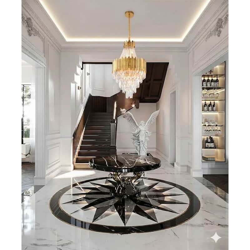 15-Light Gold Stainless Steel Chandelier With Clear Crystals