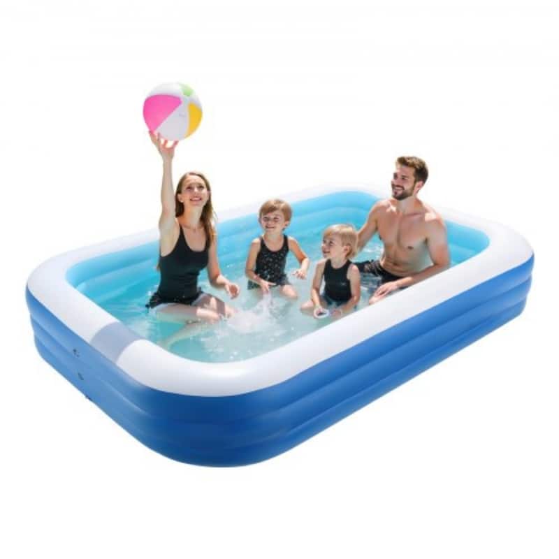Blue PVC 3-Layer Rectangular Inflatable Pool with Drain and Patches - 118.11 x 67.01 x 20 inch