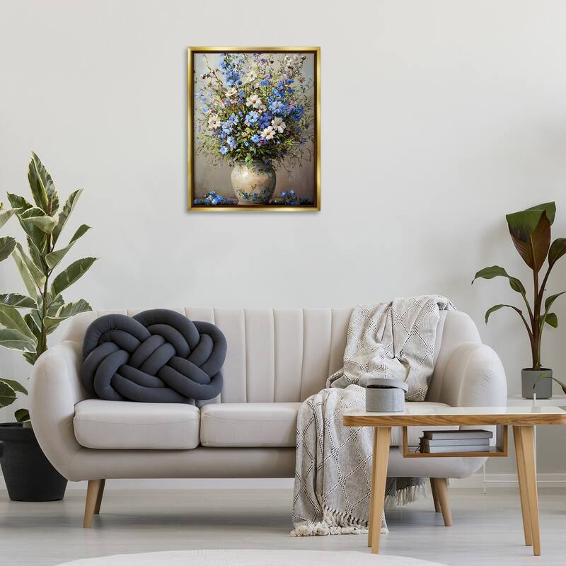 Stupell Cerulean Flower Bouquet Framed Floater Canvas Wall Art Design By Franklyn Gregory