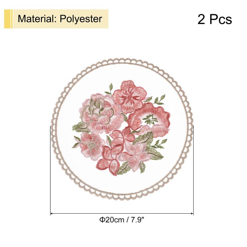 2 Pcs Retro Lace Placemats Crochet Cup Vase Table Mat - Gray Brown - 8x8-inch