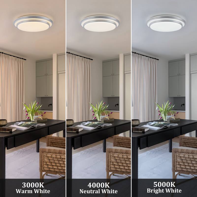 C Cattleya Brushed Nickel 3CCT LED Flush Mount Ceiling Light with Acrylic Shade - Brushed-Nickel
