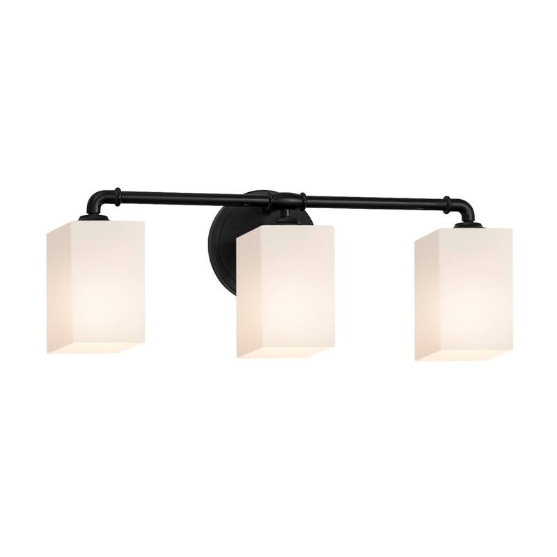 Fusion Bronx 3-Light Bath Bar, Opal Square w/ Flat Rim Shade - Matte Black