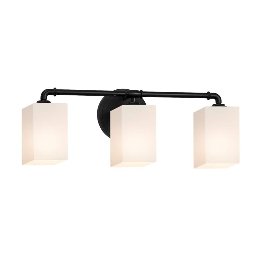 Fusion Bronx 3-Light Bath Bar, Opal Square w/ Flat Rim Shade