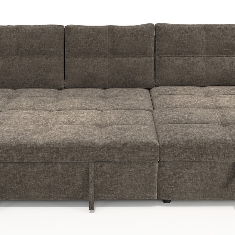 Modern Contemporary Convertible Chaise Storage Sleeper Sectional