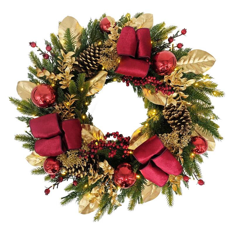 Puleo Internatioanl 26" Pre-Lit Artificial Adorned Christmas Wreath