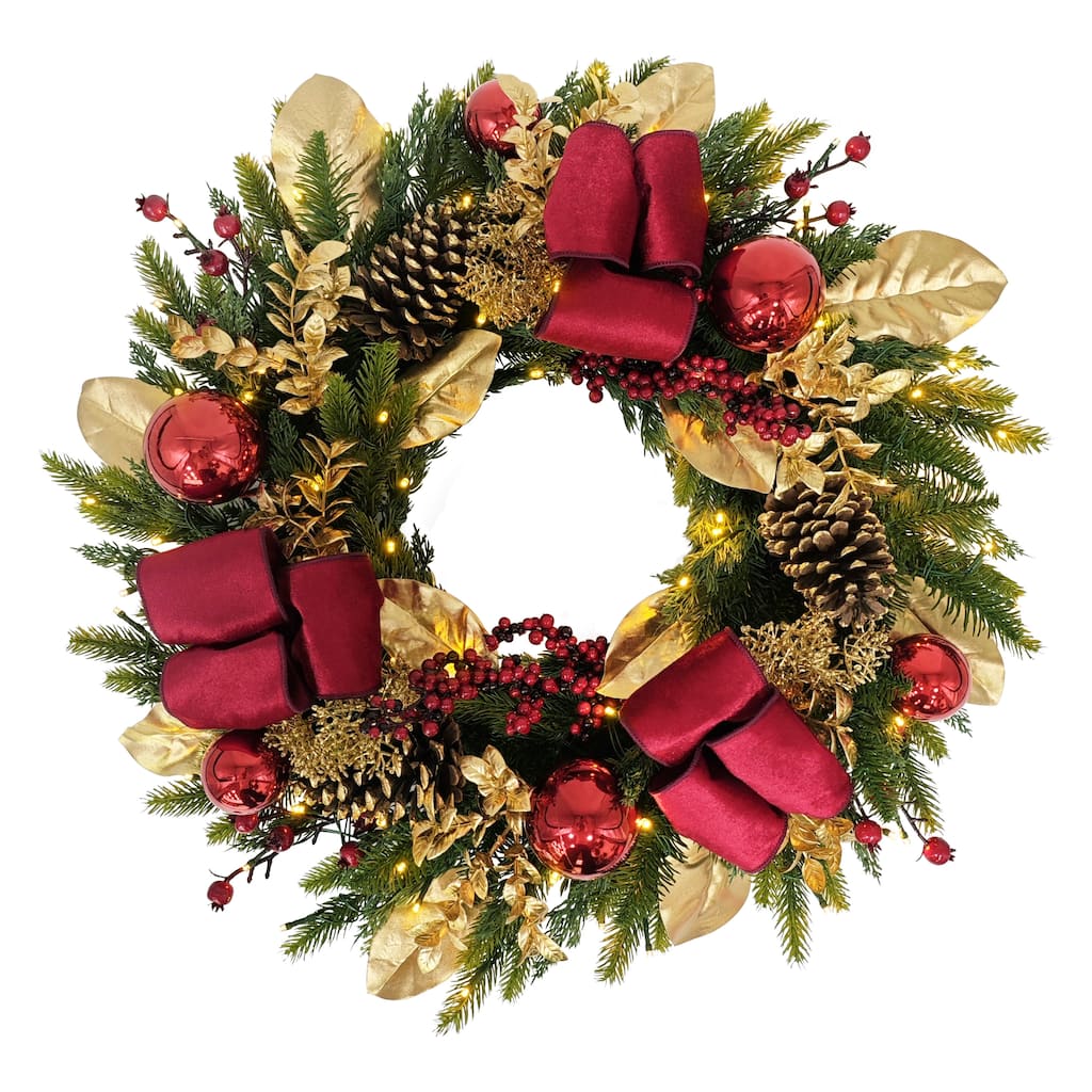 Puleo Internatioanl 26" Pre-Lit Artificial Adorned Christmas Wreath